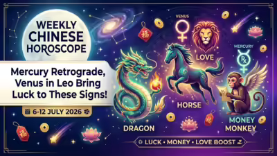 Weekly Chinese Horoscope 6–12 July 2026: These Animal Zodiac Signs May Get Luck, Money, and Love Weekly Chinese Horoscope 6–12 July 2026: These Animal Zodiac Signs May Get Luck, Money, and Love