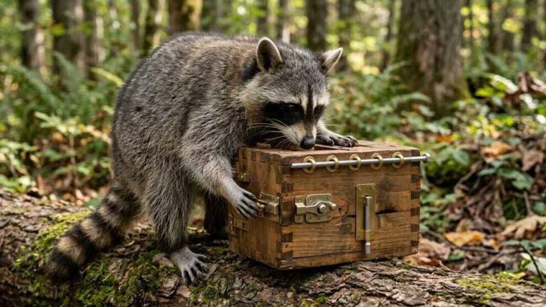 Scientists gave wild raccoons four-lock puzzle boxes to test their problem-solving skills, but the animals opened them using completely different techniques | Scientists gave wild raccoons four-lock puzzle boxes to test their problem-solving skills, but the animals opened them using completely different techniques |