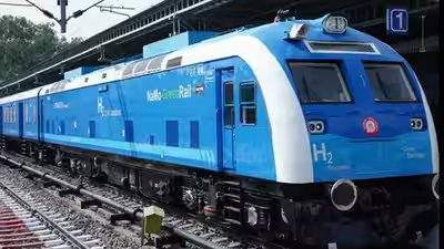 Hydrogen-Powered Train India: India’s first hydrogen-powered train completes over 1,200 km trials, saves 3,200 litres of diesel; onboard fuel cells generate electricity, emit only water vapour Hydrogen-Powered Train India: India’s first hydrogen-powered train completes over 1,200 km trials, saves 3,200 litres of diesel; onboard fuel cells generate electricity, emit only water vapour
