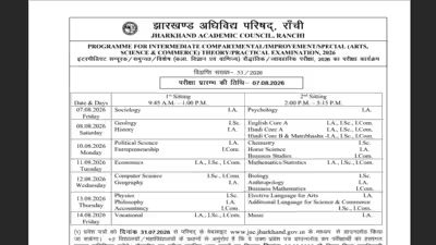 JAC releases Class 10, 12 compartment exam timetable 2026; exams from August 7: Check detailed schedule here JAC releases Class 10, 12 compartment exam timetable 2026; exams from August 7: Check detailed schedule here