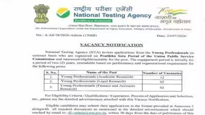 NTA invites applications for 16 Young Professional posts through UPSC Pratibha Setu portal; Rs 80,000 monthly salary offered NTA invites applications for 16 Young Professional posts through UPSC Pratibha Setu portal; Rs 80,000 monthly salary offered
