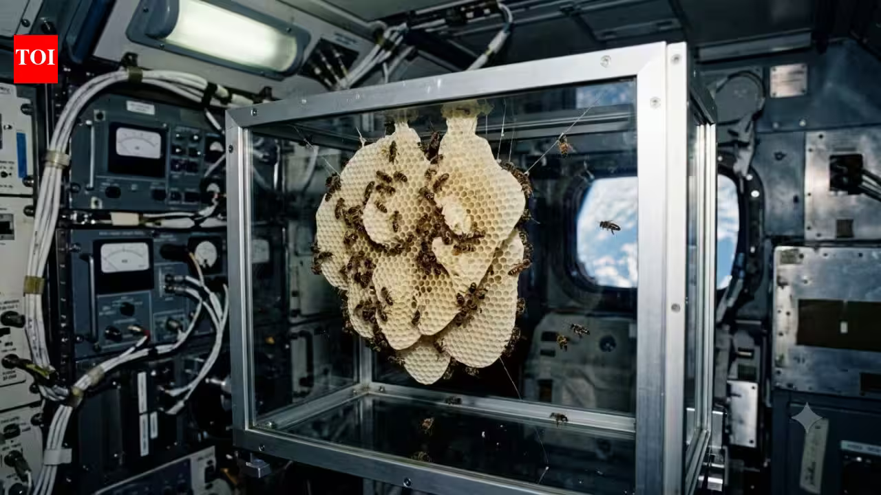 In 1984, NASA sent thousands of honeybees into space to build a honeycomb without gravity, and the tiny colony eventually created 31 square inches of comb | In 1984, NASA sent thousands of honeybees into space to build a honeycomb without gravity, and the tiny colony eventually created 31 square inches of comb |