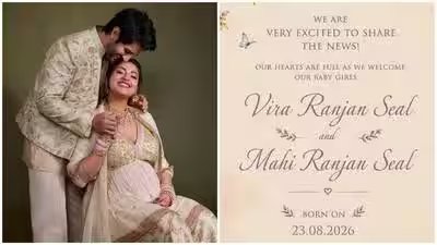Aditya Seal and Anushka Ranjan welcome twin baby girls; announce names Vira and Mahi, call daughters their ‘sunshines’ | Hindi Movie News Aditya Seal and Anushka Ranjan welcome twin baby girls; announce names Vira and Mahi, call daughters their ‘sunshines’ | Hindi Movie News