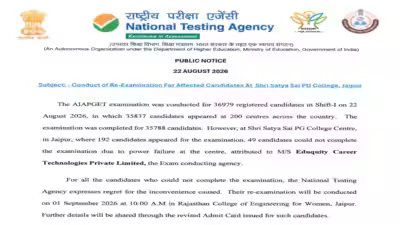 AIAPGET 2026: NTA announces re-exam for 49 candidates after power failure at Jaipur centre AIAPGET 2026: NTA announces re-exam for 49 candidates after power failure at Jaipur centre