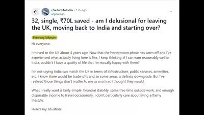 ‘Honeymoon phase’ over: NRI with Rs 70 lakh savings wants to quit UK life and return to India | ‘Honeymoon phase’ over: NRI with Rs 70 lakh savings wants to quit UK life and return to India |