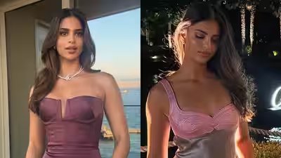 Suhana Khan stuns in a silk satin midi dress worth Rs 6 lakh at an event, but someone else steals the show, find out – PICS inside | Hindi Movie News Suhana Khan stuns in a silk satin midi dress worth Rs 6 lakh at an event, but someone else steals the show, find out – PICS inside | Hindi Movie News