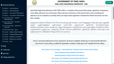 TNEA counselling 2026: Round 1 provisional allotment out for upward movement; round 2 choice filling begins TNEA counselling 2026: Round 1 provisional allotment out for upward movement; round 2 choice filling begins