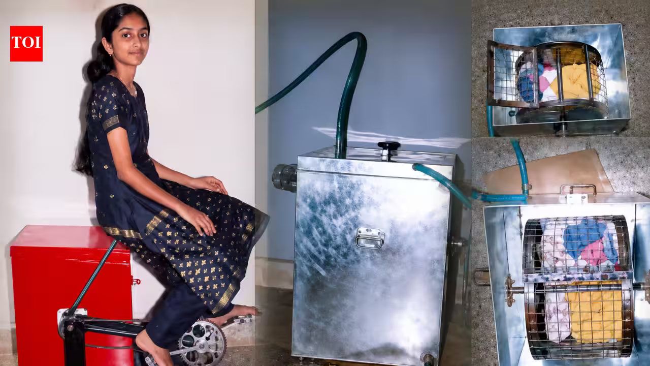 At 14, a Kerala girl turned an everyday bicycle into a low-cost washing machine for Rs 2,000 that could wash clothes without electricity | At 14, a Kerala girl turned an everyday bicycle into a low-cost washing machine for Rs 2,000 that could wash clothes without electricity |