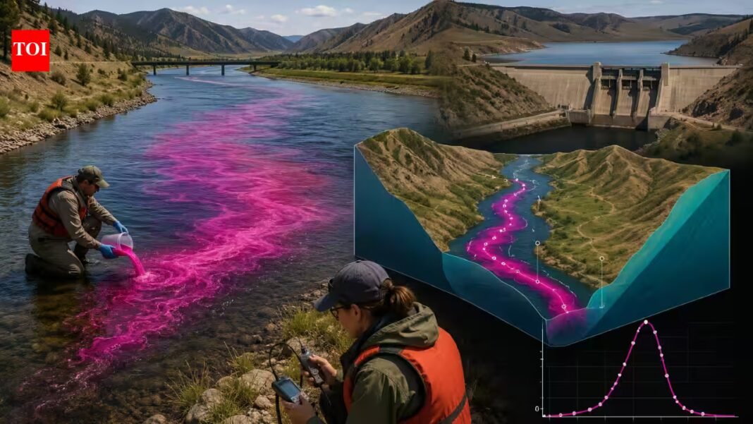 In 2010, US scientists released dye into Montana’s Missouri River and tracked it across 41.2 miles; one reservoir held the plume for 8.2 hours, helping predict chemical-spill timing In 2010, US scientists released dye into Montana’s Missouri River and tracked it across 41.2 miles; one reservoir held the plume for 8.2 hours, helping predict chemical-spill timing