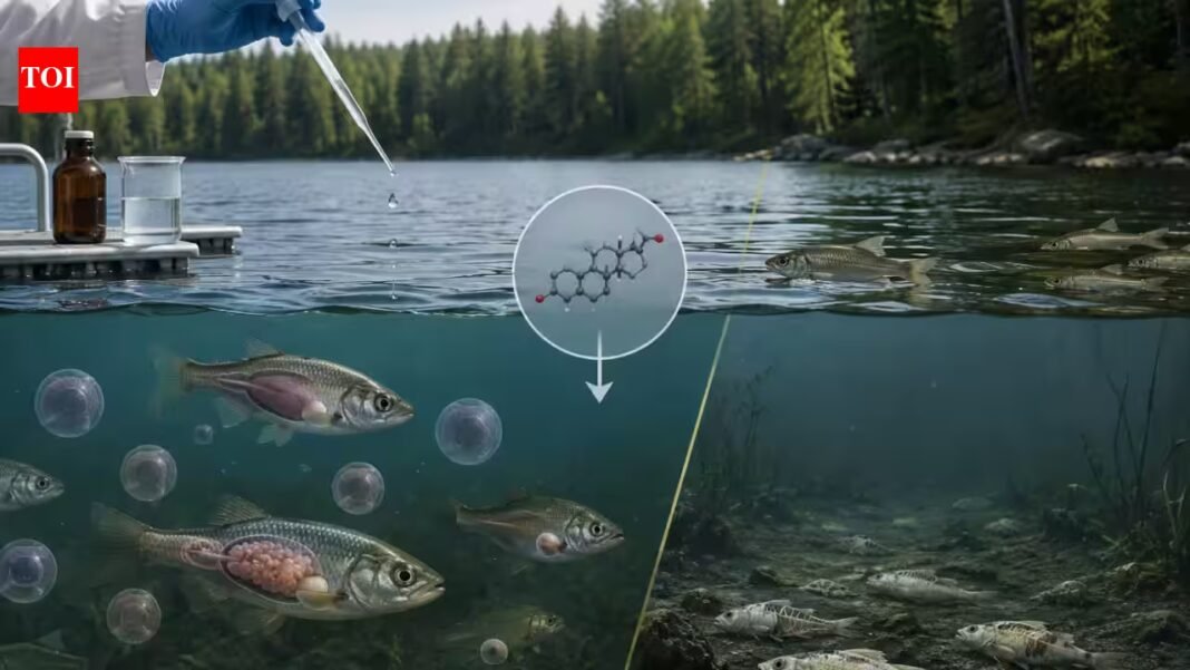 In 2001, scientists began adding 5 to 6 nanograms per litre of synthetic estrogen to an Ontario lake; after 2 seasons its minnow population collapsed In 2001, scientists began adding 5 to 6 nanograms per litre of synthetic estrogen to an Ontario lake; after 2 seasons its minnow population collapsed