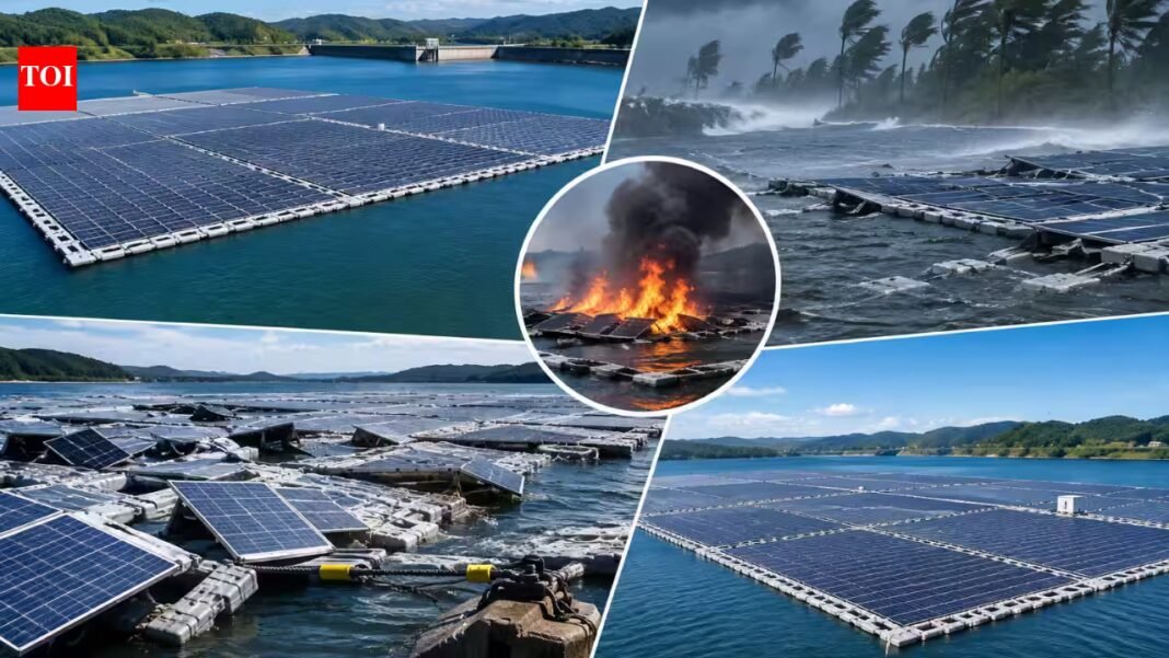 In 2018, Japan opened a floating solar farm with more than 50,000 panels; 18 months later, Typhoon Faxai’s 120mph winds tore modules loose and around 50 panels caught fire In 2018, Japan opened a floating solar farm with more than 50,000 panels; 18 months later, Typhoon Faxai’s 120mph winds tore modules loose and around 50 panels caught fire