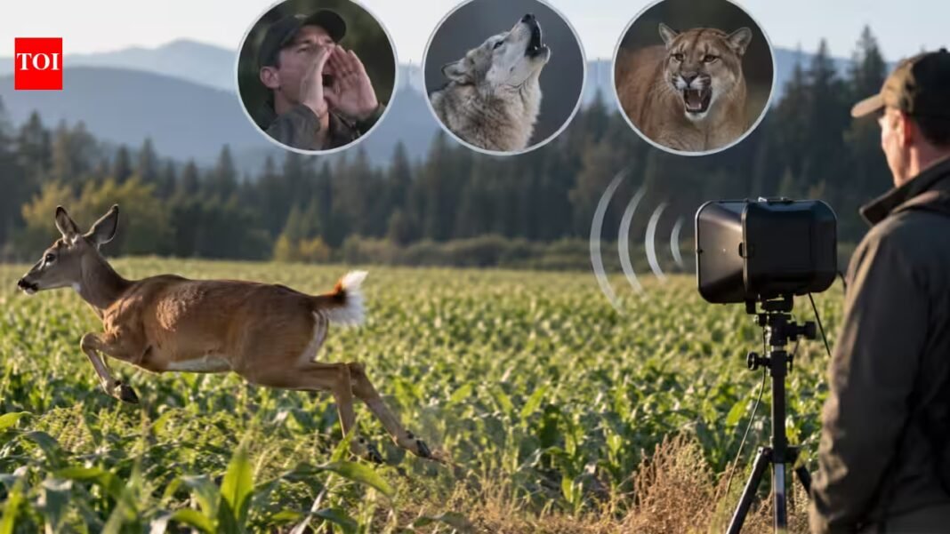 Scientists played human shouts, wolf and cougar calls near British Columbia crop fields; deer fled 64% of the time from human voices, but quickly learned to ignore the deterrents Scientists played human shouts, wolf and cougar calls near British Columbia crop fields; deer fled 64% of the time from human voices, but quickly learned to ignore the deterrents