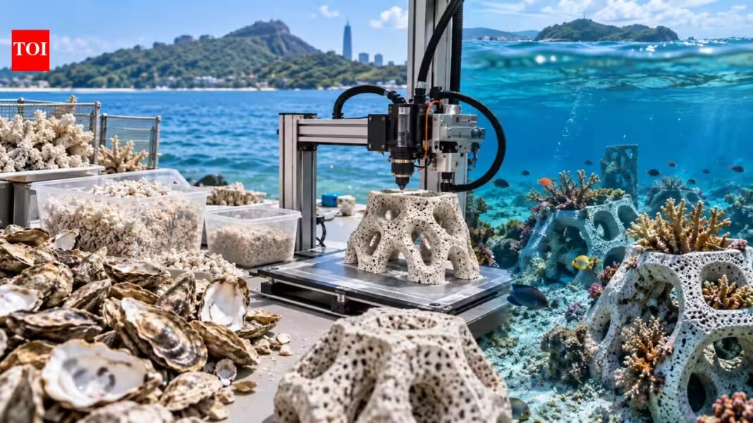 Taiwanese students are turning discarded oyster shells and coral waste into 3D-printed structures for damaged reefs | Taiwanese students are turning discarded oyster shells and coral waste into 3D-printed structures for damaged reefs |