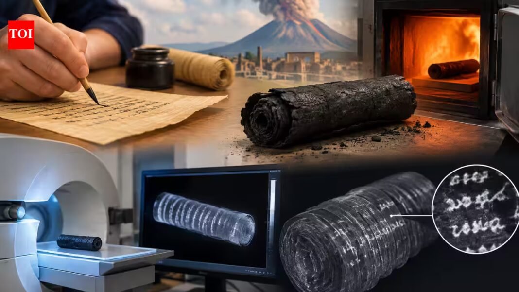 To help read 2,000-year-old scrolls burned by Vesuvius, Berkeley scientists had students write on modern papyrus, then burned it; leaded ink absorbed up to 25 times more X-rays than charred papyrus To help read 2,000-year-old scrolls burned by Vesuvius, Berkeley scientists had students write on modern papyrus, then burned it; leaded ink absorbed up to 25 times more X-rays than charred papyrus