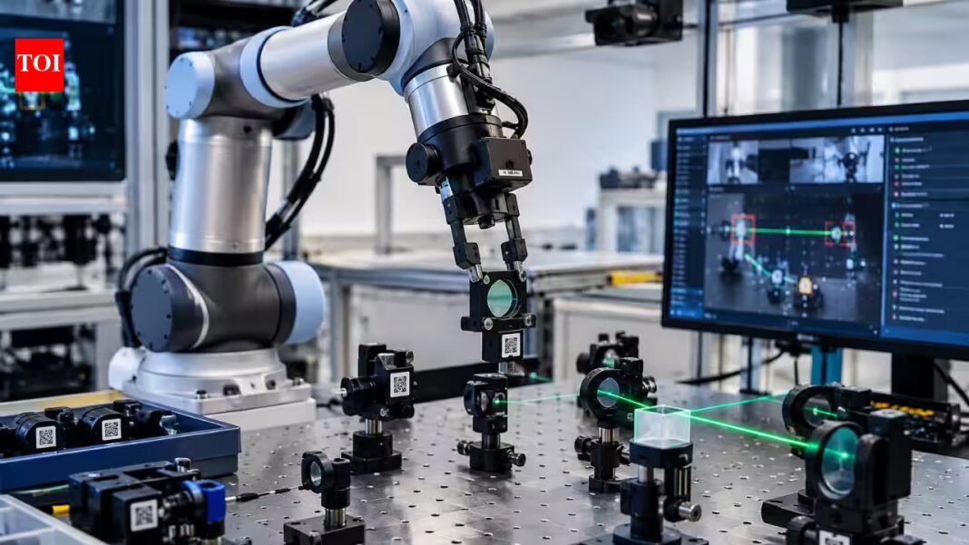 MIT’s robotic optics lab built a working laser cavity in 50 maneuvers and under 30 minutes; when researchers moved components, it realigned them automatically with micron-scale precision MIT’s robotic optics lab built a working laser cavity in 50 maneuvers and under 30 minutes; when researchers moved components, it realigned them automatically with micron-scale precision