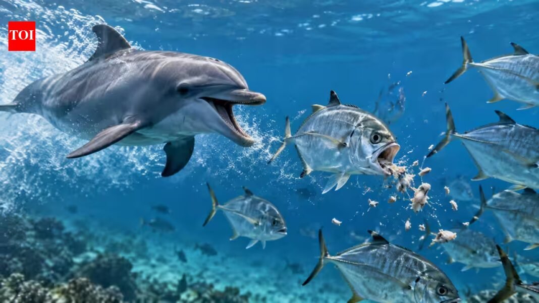 A dolphin called ‘Bubbles’ repeatedly chased Bigeye Trevally until they regurgitated food, with researchers documenting the strange tactic 11 times | A dolphin called ‘Bubbles’ repeatedly chased Bigeye Trevally until they regurgitated food, with researchers documenting the strange tactic 11 times |