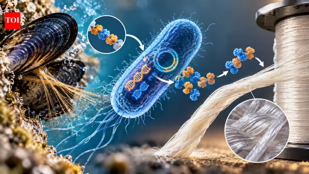 Scientists engineered bacteria to make stronger silk fibres using mussel protein fragments, boosting tensile strength by up to 345% | Scientists engineered bacteria to make stronger silk fibres using mussel protein fragments, boosting tensile strength by up to 345% |