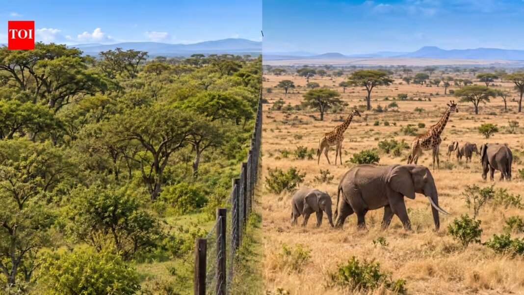Scientists kept large herbivores out of a Kenyan savanna for 18 years; after elephants and giraffes returned, tree cover fell to earlier levels | Scientists kept large herbivores out of a Kenyan savanna for 18 years; after elephants and giraffes returned, tree cover fell to earlier levels |