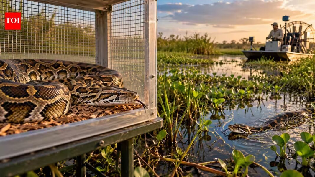 Scientists test captive female Burmese pythons as lures in Florida’s Everglades, but the experiment fails to increase wild python detections | Scientists test captive female Burmese pythons as lures in Florida’s Everglades, but the experiment fails to increase wild python detections |