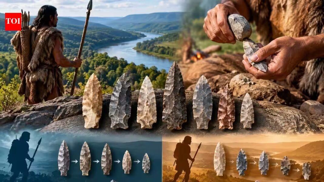 Archaeologists studied about 500 Ice Age spear points from the Tennessee River Valley; 13,200-year-old Clovis hunters resharpened theirs more than later Cumberland people, suggesting newcomers managed risk differently Archaeologists studied about 500 Ice Age spear points from the Tennessee River Valley; 13,200-year-old Clovis hunters resharpened theirs more than later Cumberland people, suggesting newcomers managed risk differently