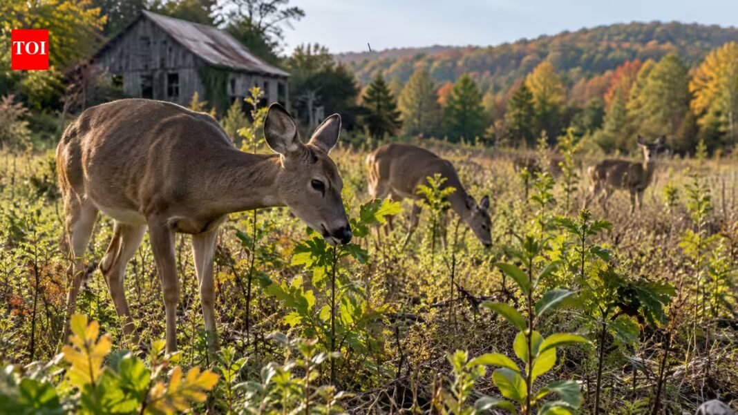 Scientists studied deer for 18 years in abandoned New York farm fields; 280,674 seedlings revealed how browsing could delay forest recovery | Scientists studied deer for 18 years in abandoned New York farm fields; 280,674 seedlings revealed how browsing could delay forest recovery |