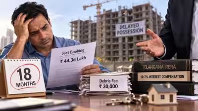 Builder delayed Rs 44.36 lakh flat possession by 18 months and charged Rs 30,000 debris fee; Telangana RERA orders him to pay homebuyer 10.7% interest compensation for delay Builder delayed Rs 44.36 lakh flat possession by 18 months and charged Rs 30,000 debris fee; Telangana RERA orders him to pay homebuyer 10.7% interest compensation for delay