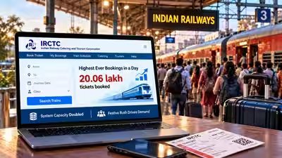 IRCTC records highest-ever 20.06 lakh ticket bookings in a day; system capacity doubled as festive rush drives demand, 19.51 lakh more booked next day IRCTC records highest-ever 20.06 lakh ticket bookings in a day; system capacity doubled as festive rush drives demand, 19.51 lakh more booked next day