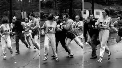 Kathrine Switzer: In 1967, a woman dared to run the Boston Marathon when women were barred, officials tried to pull her out mid-race Kathrine Switzer: In 1967, a woman dared to run the Boston Marathon when women were barred, officials tried to pull her out mid-race