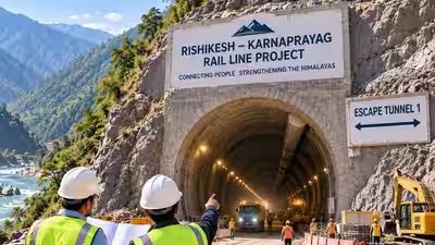Rishikesh-Karnprayag railway line project for Char Dham connectivity boost hits 41 tunnel breakthroughs; RVNL completes 10.847-km Escape Tunnel 1, with 5 more expected within a year Rishikesh-Karnprayag railway line project for Char Dham connectivity boost hits 41 tunnel breakthroughs; RVNL completes 10.847-km Escape Tunnel 1, with 5 more expected within a year