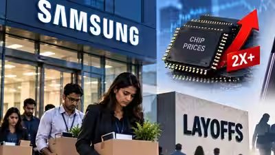 Samsung India cuts 80-100 jobs as chip prices more than double and smartphone volumes fall 11-12%; another round may come after Diwali, up to 25% of electronics sales and marketing staff at risk Samsung India cuts 80-100 jobs as chip prices more than double and smartphone volumes fall 11-12%; another round may come after Diwali, up to 25% of electronics sales and marketing staff at risk