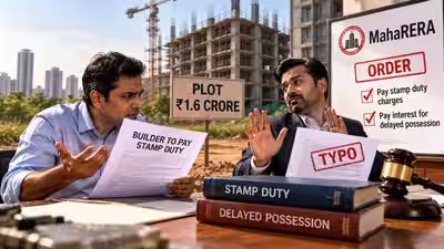 Builder promised to pay stamp duty on Rs 1.6 crore plot, later called it a typo; MahaRERA orders him to pay charges plus interest for delayed possession to buyer Builder promised to pay stamp duty on Rs 1.6 crore plot, later called it a typo; MahaRERA orders him to pay charges plus interest for delayed possession to buyer
