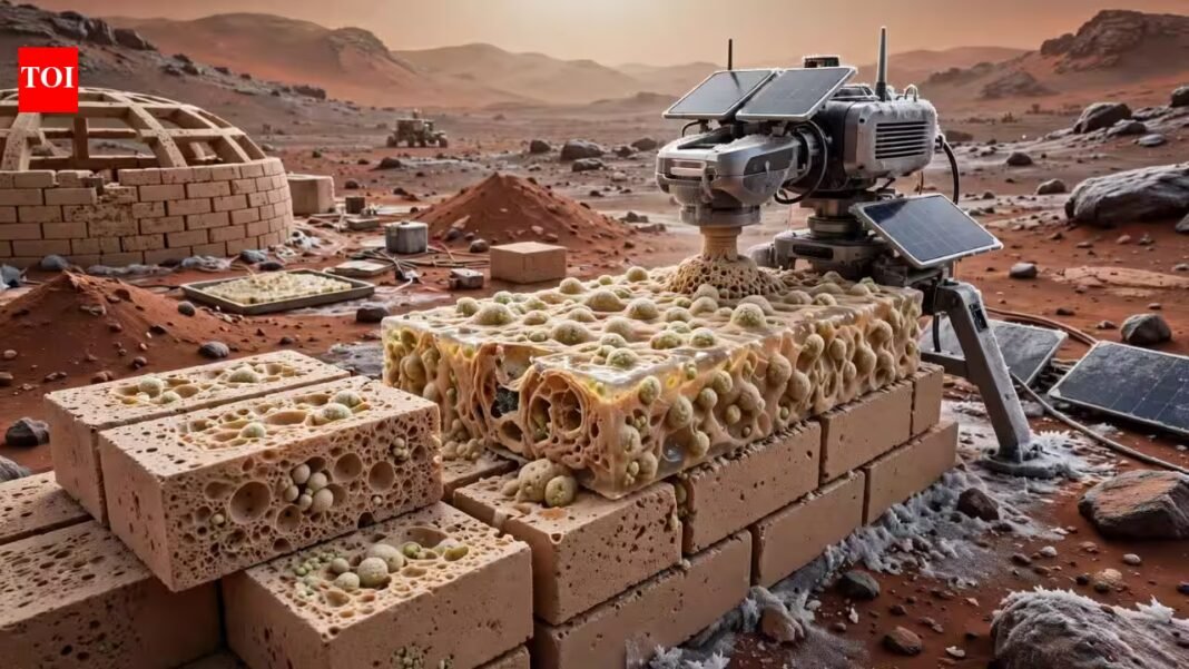 Scientists develop a living building material for Mars using engineered yeast; it uses far less energy and can be recycled into new bricks | Scientists develop a living building material for Mars using engineered yeast; it uses far less energy and can be recycled into new bricks |