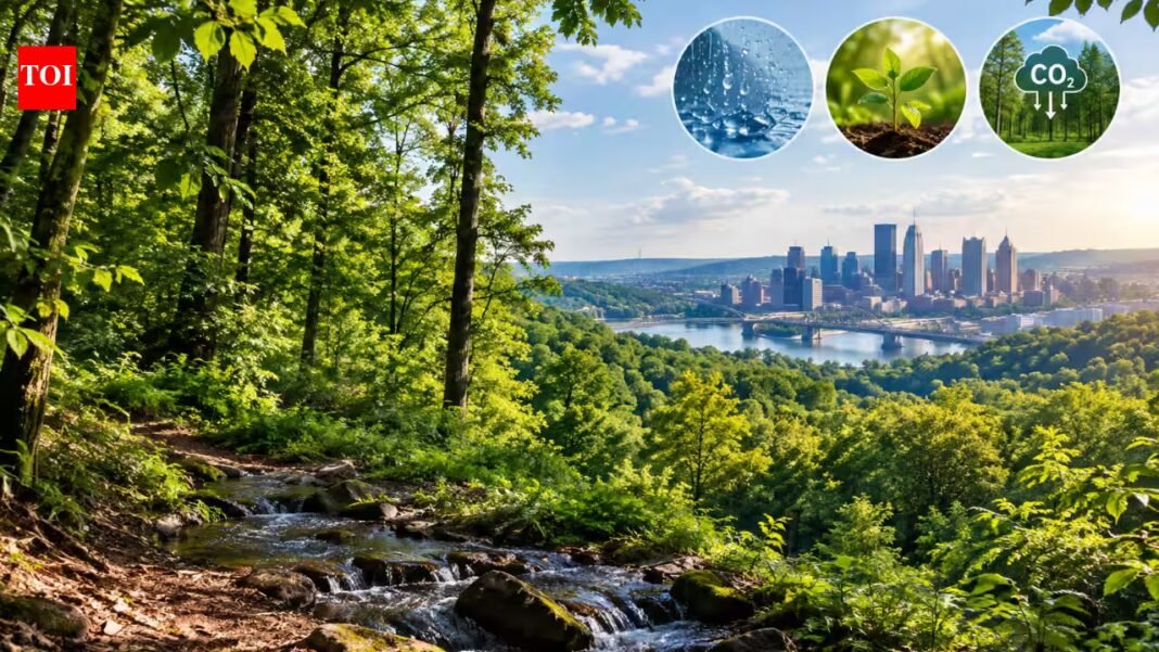 Pennsylvania awarded $277,200 to permanently protect 27 acres near Pittsburgh; officials estimate the woodland can absorb 22.5 million gallons of rainwater and sequester over 100,000 pounds of carbon a year Pennsylvania awarded $277,200 to permanently protect 27 acres near Pittsburgh; officials estimate the woodland can absorb 22.5 million gallons of rainwater and sequester over 100,000 pounds of carbon a year