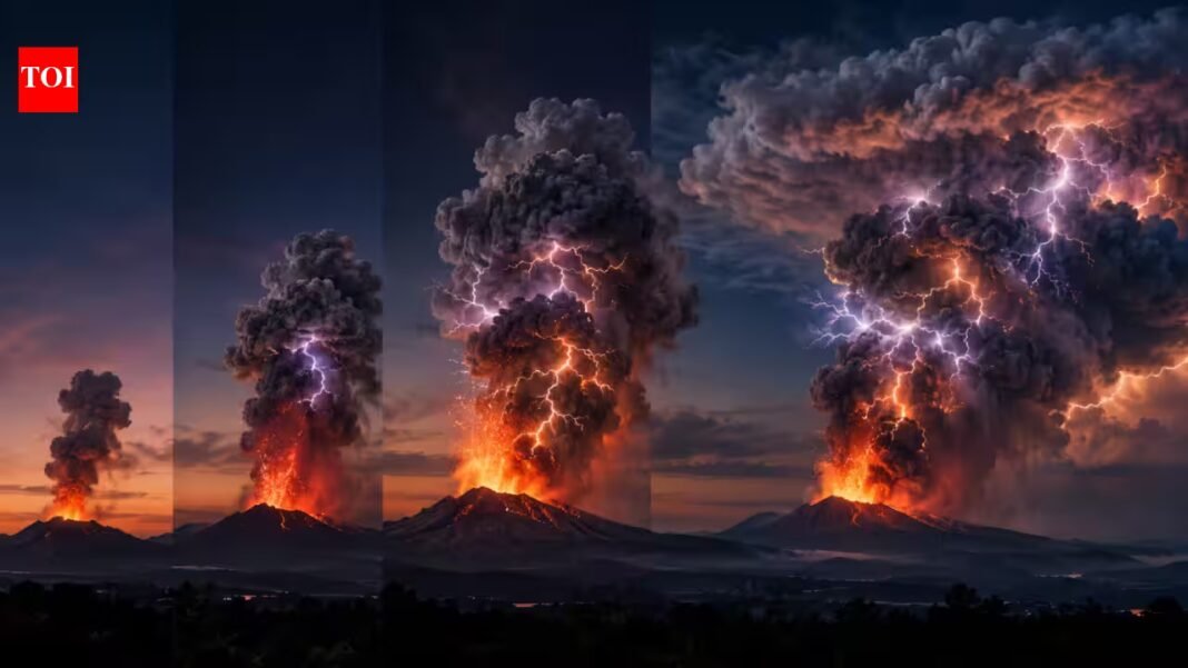 Scientists compared lightning from 16 major eruptions between 2010 and 2024 and found it usually peaked 0.5 to 2 hours after the first flash, averaging 1.1 hours, while wider ash plumes kept it going longer | Scientists compared lightning from 16 major eruptions between 2010 and 2024 and found it usually peaked 0.5 to 2 hours after the first flash, averaging 1.1 hours, while wider ash plumes kept it going longer |