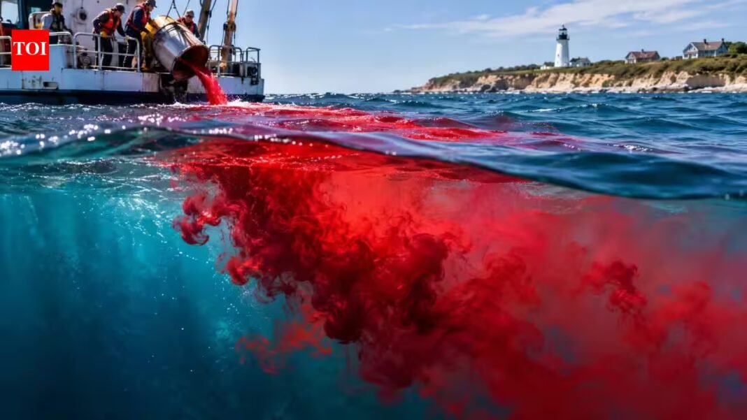 In 2018, scientists pumped 75 kg of red dye into the Atlantic off Martha’s Vineyard; over 36 hours, they found mixing inside the surface layer was about 140 times stronger than across its base In 2018, scientists pumped 75 kg of red dye into the Atlantic off Martha’s Vineyard; over 36 hours, they found mixing inside the surface layer was about 140 times stronger than across its base