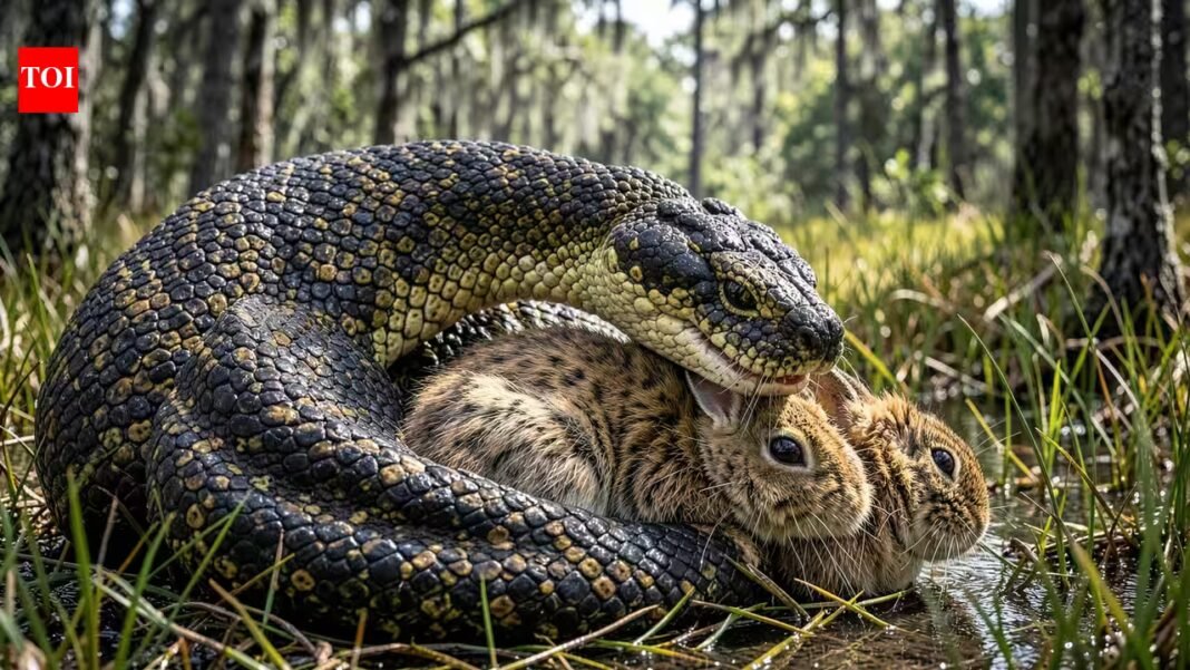 Scientists released marsh rabbits into Florida’s Everglades to test the impact of Burmese python attacks; snakes caused 77% of recorded deaths | Scientists released marsh rabbits into Florida’s Everglades to test the impact of Burmese python attacks; snakes caused 77% of recorded deaths |
