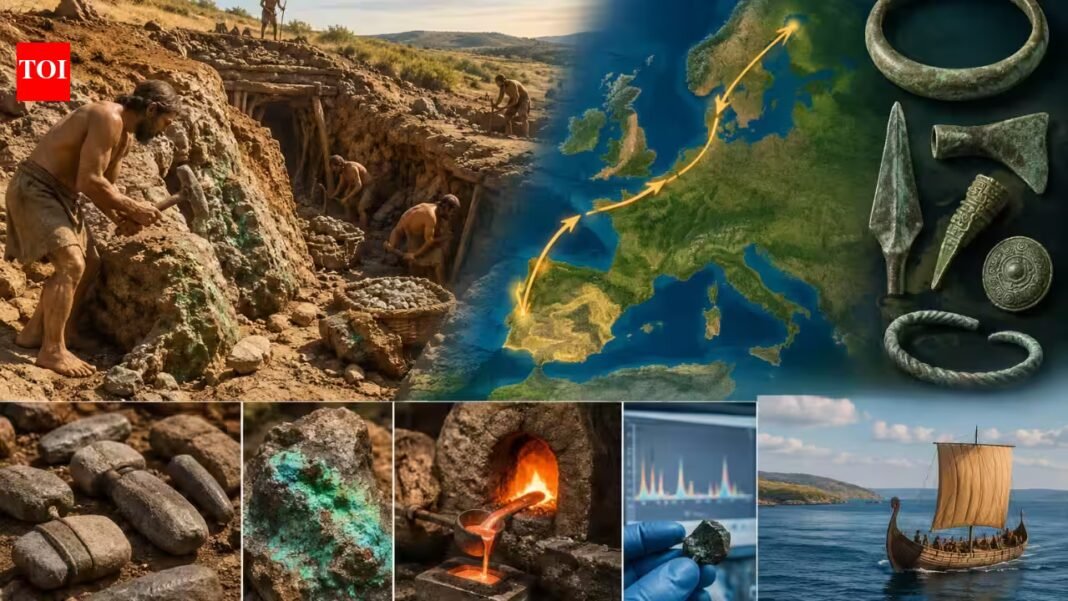 1300 BC: Miners worked a copper vein in Spain with hundreds of stone hammers; more than 3,000 years later, researchers found chemical matches in 11 Scandinavian bronze objects, hinting at a far-reaching trade network 1300 BC: Miners worked a copper vein in Spain with hundreds of stone hammers; more than 3,000 years later, researchers found chemical matches in 11 Scandinavian bronze objects, hinting at a far-reaching trade network