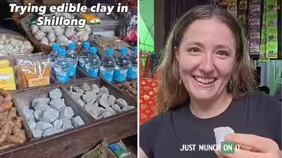 ‘I’m going to munch on clay’: Foreigner tries Shillong’s unusual edible snack, says ‘It’s not for me’ ‘I’m going to munch on clay’: Foreigner tries Shillong’s unusual edible snack, says ‘It’s not for me’