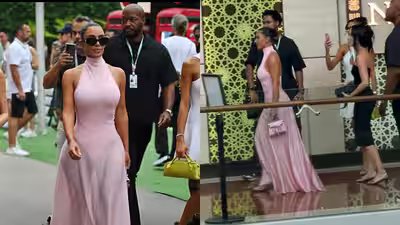 Amid pregnancy rumours, Kim Kardashian steps out in baby pink outfit to support Lewis Hamilton at Singapore GP Amid pregnancy rumours, Kim Kardashian steps out in baby pink outfit to support Lewis Hamilton at Singapore GP