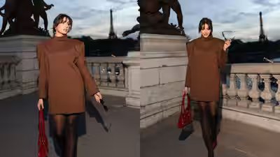 Nora Fatehi goes full Mugler in brown and red at Paris Fashion Week 2026 Nora Fatehi goes full Mugler in brown and red at Paris Fashion Week 2026